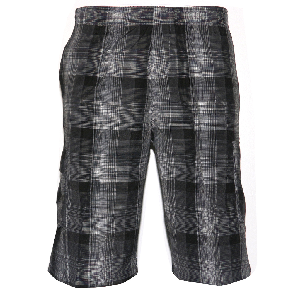 Mens Plaid Cargo Shorts Multiple Pockets Drawstring Casual Lose Fit Charcoal / B